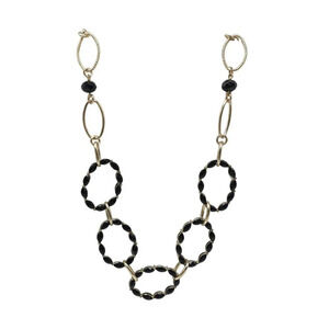 Mialisia Black Glass Bead Oval Link Chain Necklace Hook Clasp Vintage